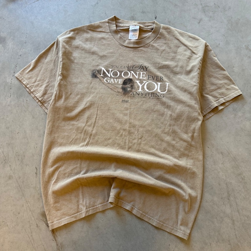 Delta Pro Weight Religious Graphic Tee Tan Mens XL Jesus Crucifixion T-Shirt